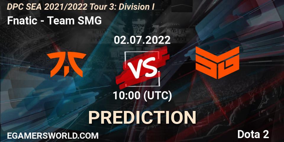 Fnatic - Team SMG: ennuste. 02.07.2022 at 10:00, Dota 2, DPC SEA 2021/2022 Tour 3: Division I