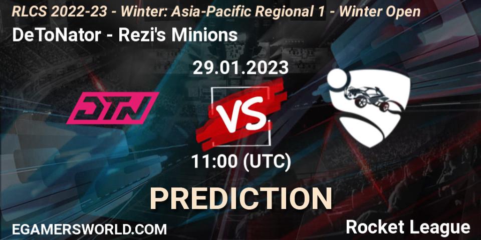 DeToNator - Rezi's Minions: ennuste. 29.01.2023 at 10:00, Rocket League, RLCS 2022-23 - Winter: Asia-Pacific Regional 1 - Winter Open