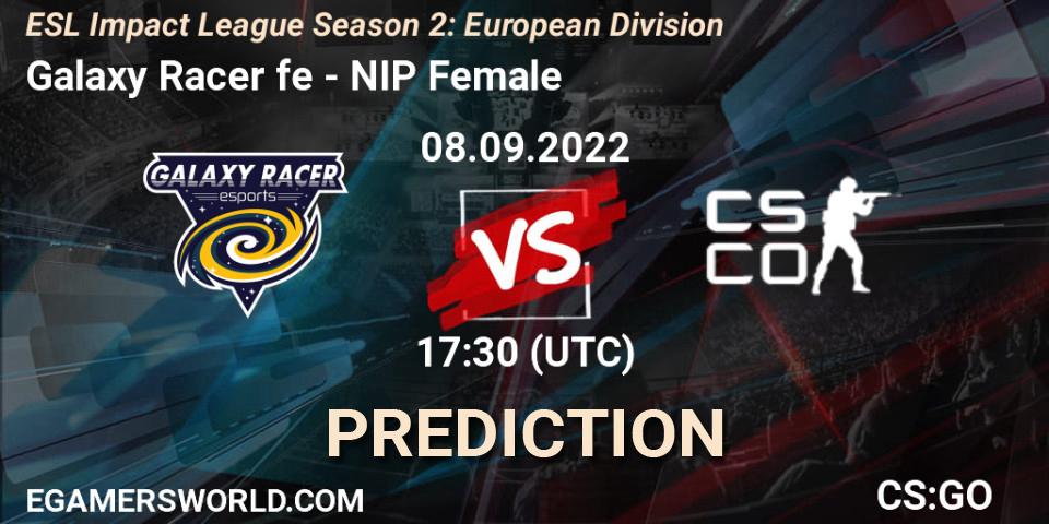 Galaxy Racer fe - NIP Female: ennuste. 08.09.2022 at 17:30, Counter-Strike (CS2), ESL Impact League Season 2: European Division