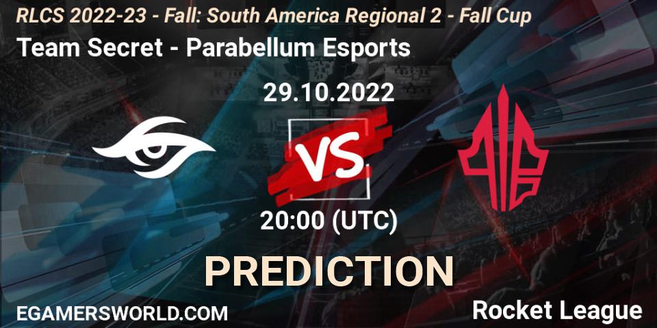 Team Secret - Parabellum Esports: ennuste. 29.10.2022 at 20:00, Rocket League, RLCS 2022-23 - Fall: South America Regional 2 - Fall Cup