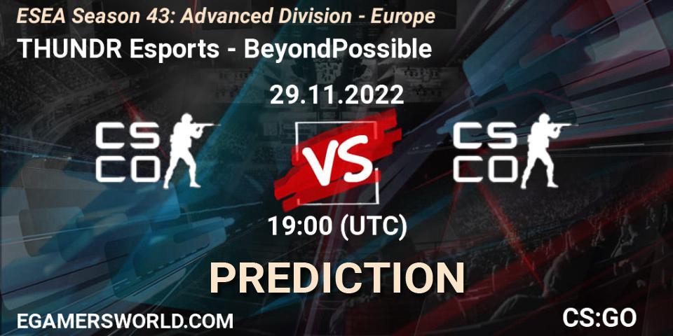 THUNDR Esports - BeyondPossible: ennuste. 29.11.22, CS2 (CS:GO), ESEA Season 43: Advanced Division - Europe