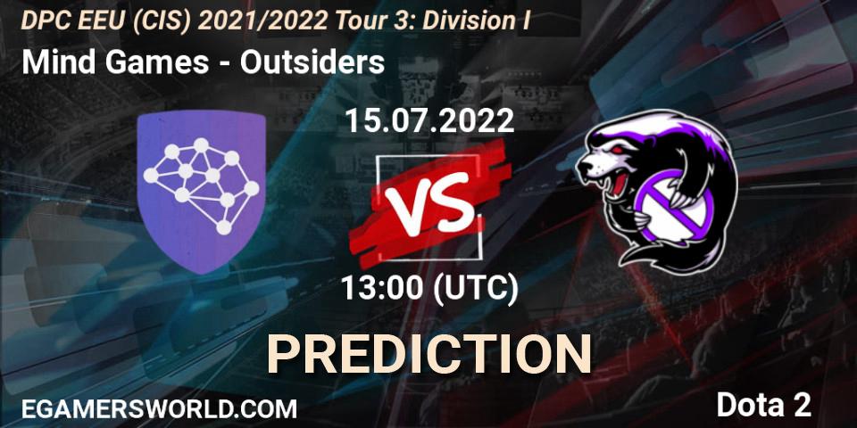 Mind Games - Outsiders: ennuste. 15.07.2022 at 13:38, Dota 2, DPC EEU (CIS) 2021/2022 Tour 3: Division I