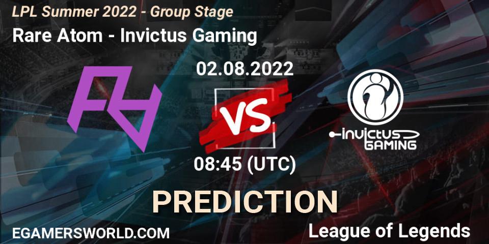 Rare Atom - Invictus Gaming: ennuste. 02.08.2022 at 09:00, LoL, LPL Summer 2022 - Group Stage