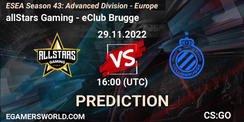 allStars Gaming - eClub Brugge: ennuste. 29.11.22, CS2 (CS:GO), ESEA Season 43: Advanced Division - Europe