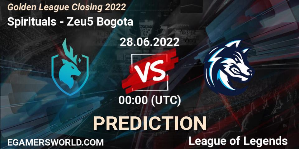 Spirituals - Zeu5 Bogota: ennuste. 28.06.2022 at 00:00, LoL, Golden League Closing 2022