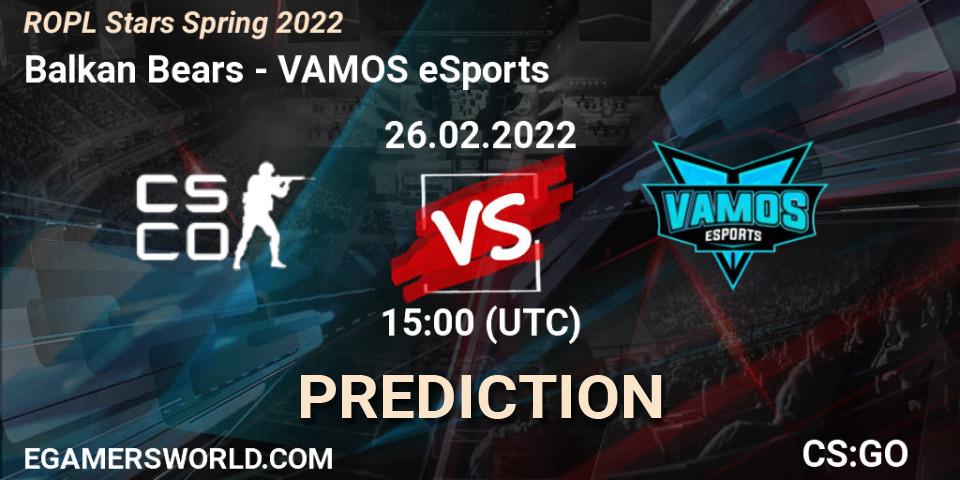 Balkan Bears - VAMOS eSports: ennuste. 26.02.2022 at 15:00, Counter-Strike (CS2), ROPL Stars Spring 2022
