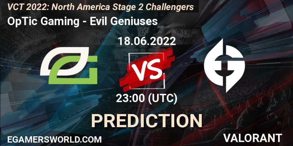 OpTic Gaming - Evil Geniuses: ennuste. 18.06.2022 at 23:00, VALORANT, VCT 2022: North America Stage 2 Challengers