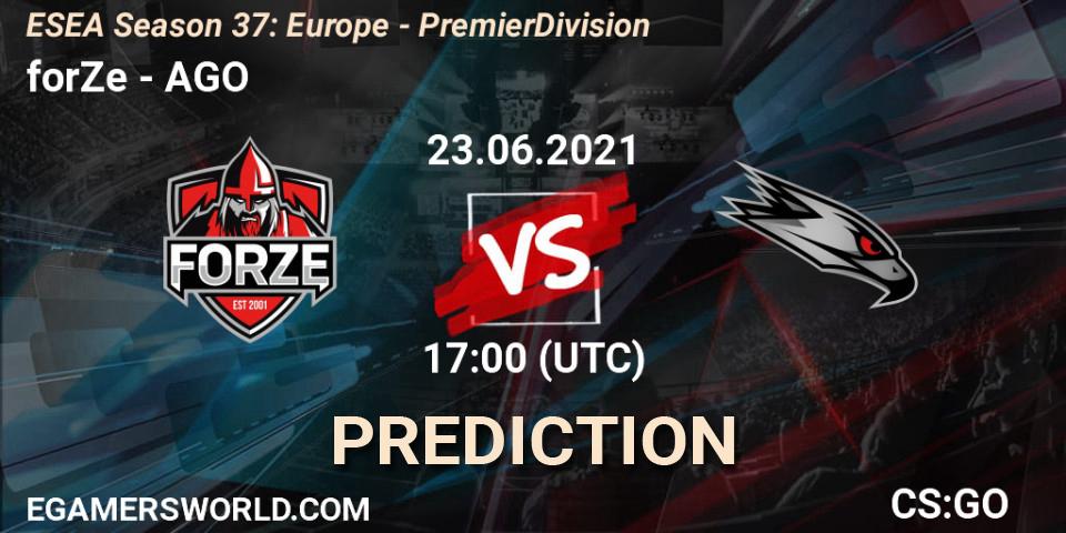 forZe - AGO: ennuste. 23.06.2021 at 17:00, Counter-Strike (CS2), ESEA Season 37: Europe - Premier Division