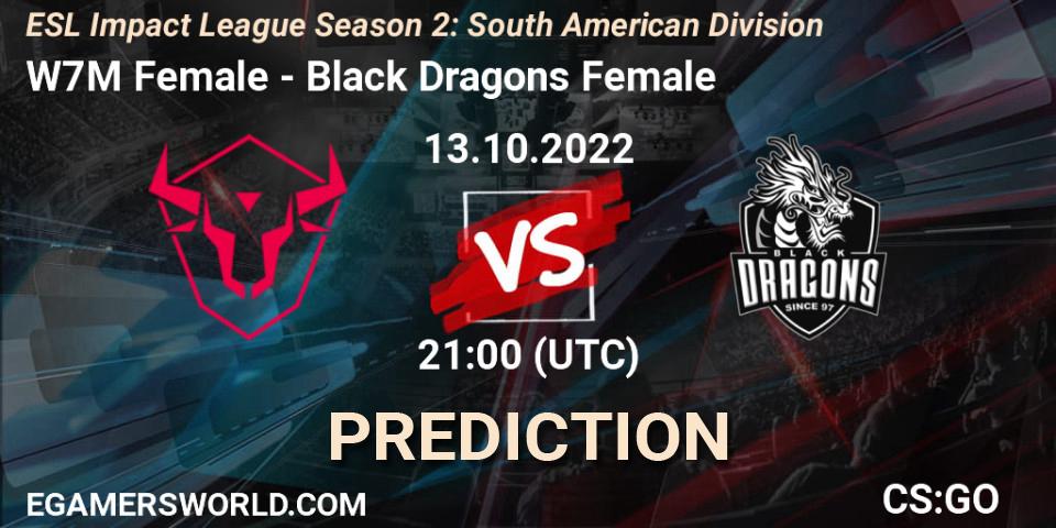 W7M Female - Black Dragons Female: ennuste. 13.10.2022 at 21:00, Counter-Strike (CS2), ESL Impact League Season 2: South American Division