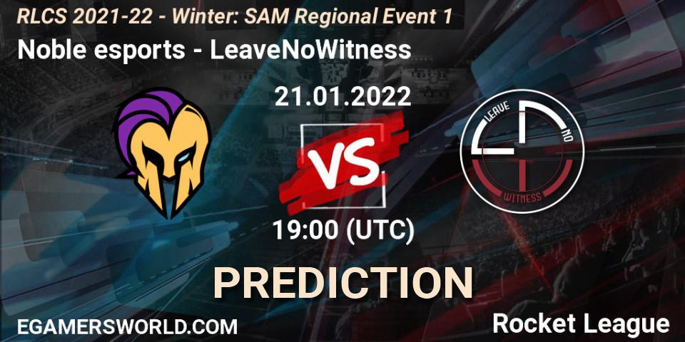 Noble esports - LeaveNoWitness: ennuste. 21.01.2022 at 19:00, Rocket League, RLCS 2021-22 - Winter: SAM Regional Event 1