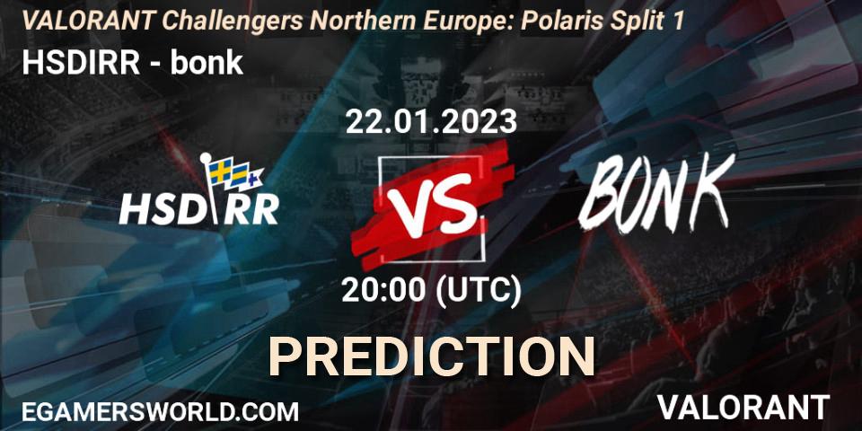HSDIRR - bonk: ennuste. 22.01.2023 at 20:00, VALORANT, VALORANT Challengers 2023 Northern Europe: Polaris Split 1