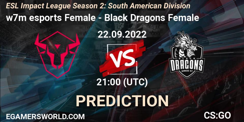 w7m esports Female - Black Dragons Female: ennuste. 22.09.2022 at 21:00, Counter-Strike (CS2), ESL Impact League Season 2: South American Division