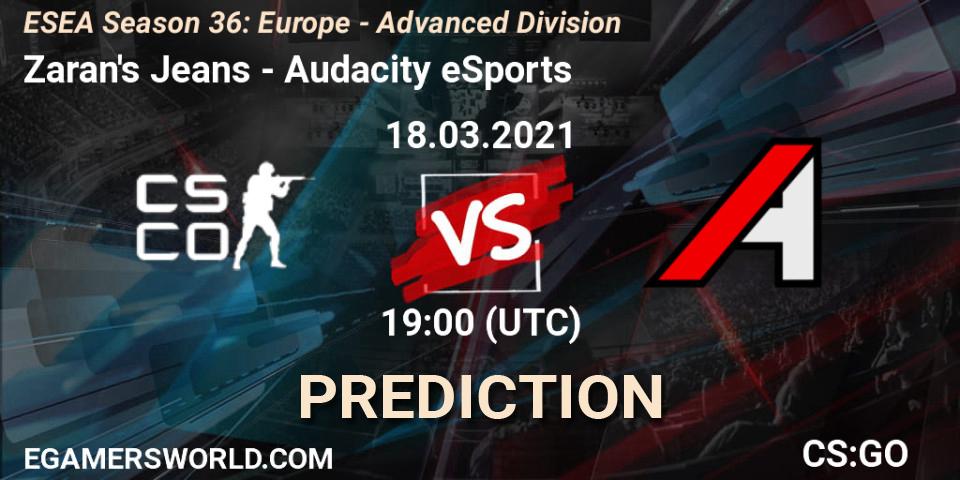 Zaran's Jeans - Audacity eSports: ennuste. 18.03.2021 at 19:00, Counter-Strike (CS2), ESEA Season 36: Europe - Advanced Division