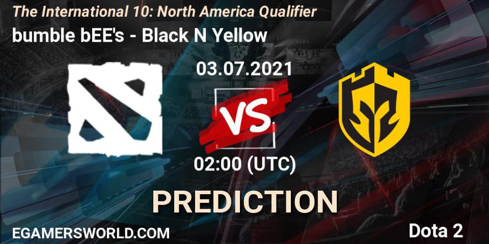 bumble bEE's - Black N Yellow: ennuste. 03.07.2021 at 00:31, Dota 2, The International 10: North America Qualifier