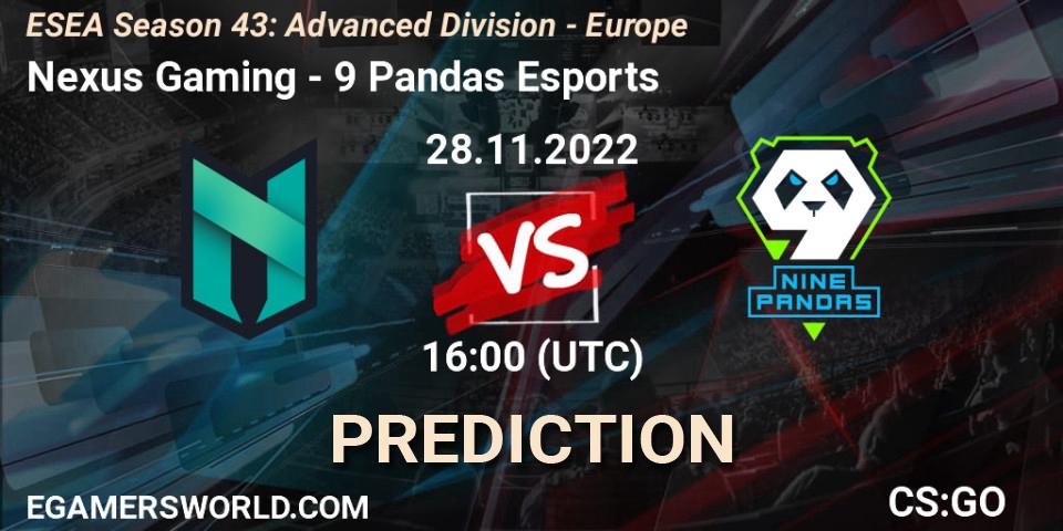 Nexus Gaming - 9 Pandas Esports: ennuste. 01.12.22, CS2 (CS:GO), ESEA Season 43: Advanced Division - Europe