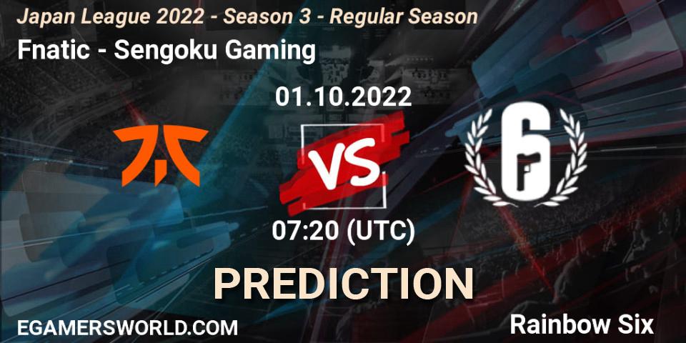 Fnatic - Sengoku Gaming: ennuste. 01.10.2022 at 07:20, Rainbow Six, Japan League 2022 - Season 3 - Regular Season