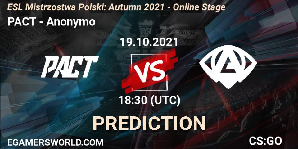 PACT - Anonymo: ennuste. 19.10.2021 at 18:30, Counter-Strike (CS2), ESL Mistrzostwa Polski: Autumn 2021 - Online Stage