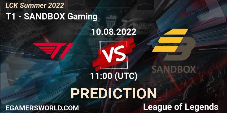 T1 - SANDBOX Gaming: ennuste. 10.08.22, LoL, LCK Summer 2022