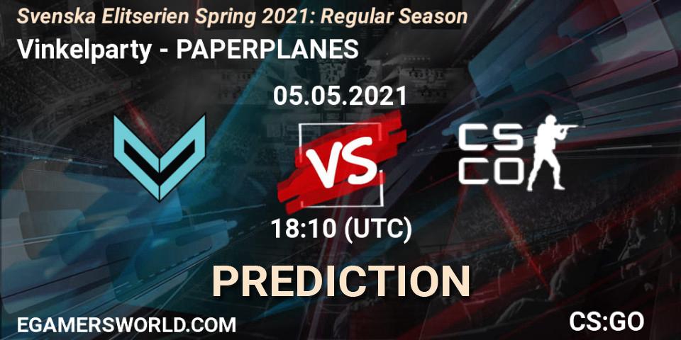 Vinkelparty - PAPERPLANES: ennuste. 06.05.2021 at 18:10, Counter-Strike (CS2), Svenska Elitserien Spring 2021: Regular Season