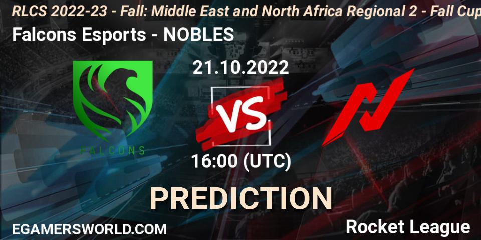 Falcons Esports - NOBLES: ennuste. 21.10.2022 at 16:00, Rocket League, RLCS 2022-23 - Fall: Middle East and North Africa Regional 2 - Fall Cup