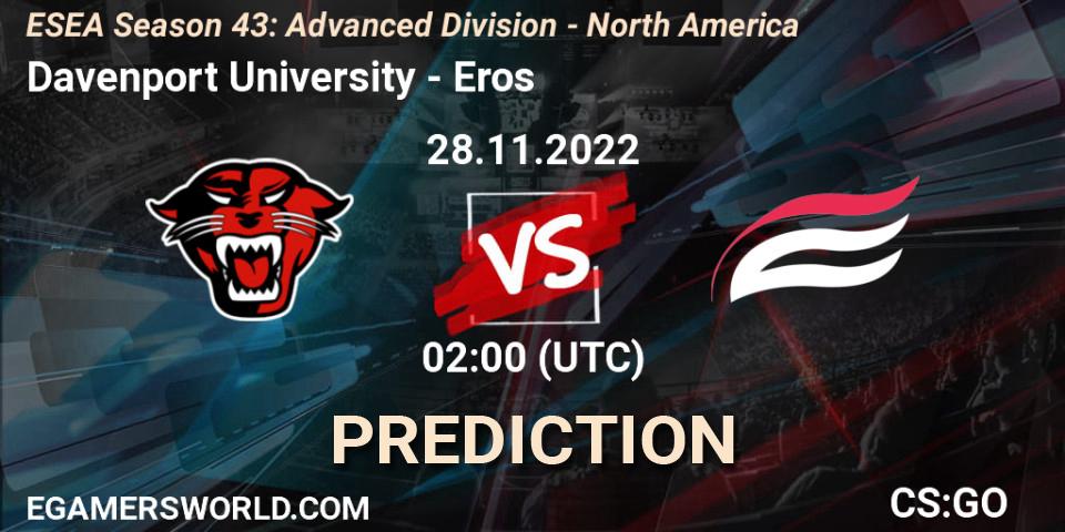 Davenport University - Eros: ennuste. 28.11.22, CS2 (CS:GO), ESEA Season 43: Advanced Division - North America