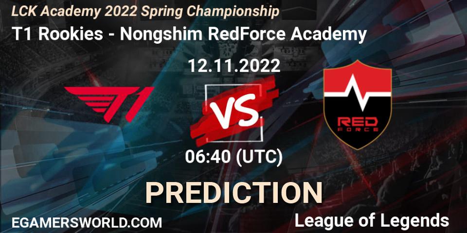 T1 Rookies - Nongshim RedForce Academy: ennuste. 12.11.2022 at 06:40, LoL, LCK Academy 2022 Spring Championship