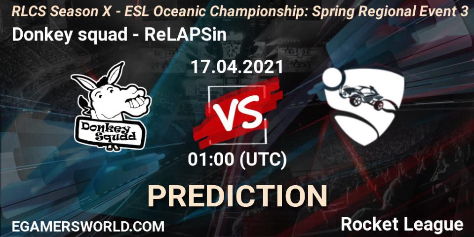 Donkey squad - ReLAPSin: ennuste. 17.04.2021 at 01:00, Rocket League, RLCS Season X - ESL Oceanic Championship: Spring Regional Event 3