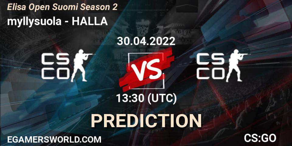 myllysuola - HALLA: ennuste. 30.04.2022 at 13:30, Counter-Strike (CS2), Elisa Open Suomi Season 2