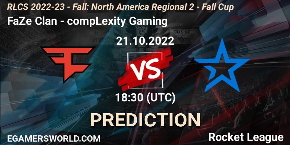 FaZe Clan - compLexity Gaming: ennuste. 21.10.2022 at 18:30, Rocket League, RLCS 2022-23 - Fall: North America Regional 2 - Fall Cup