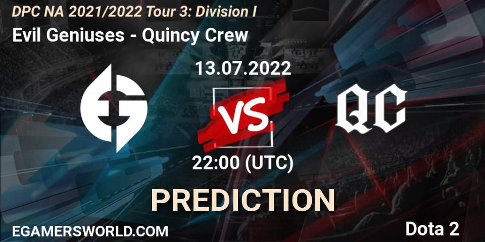 Evil Geniuses - Quincy Crew: ennuste. 13.07.22, Dota 2, DPC NA 2021/2022 Tour 3: Division I