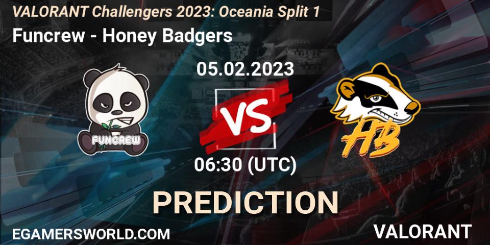 Funcrew - Honey Badgers: ennuste. 05.02.23, VALORANT, VALORANT Challengers 2023: Oceania Split 1