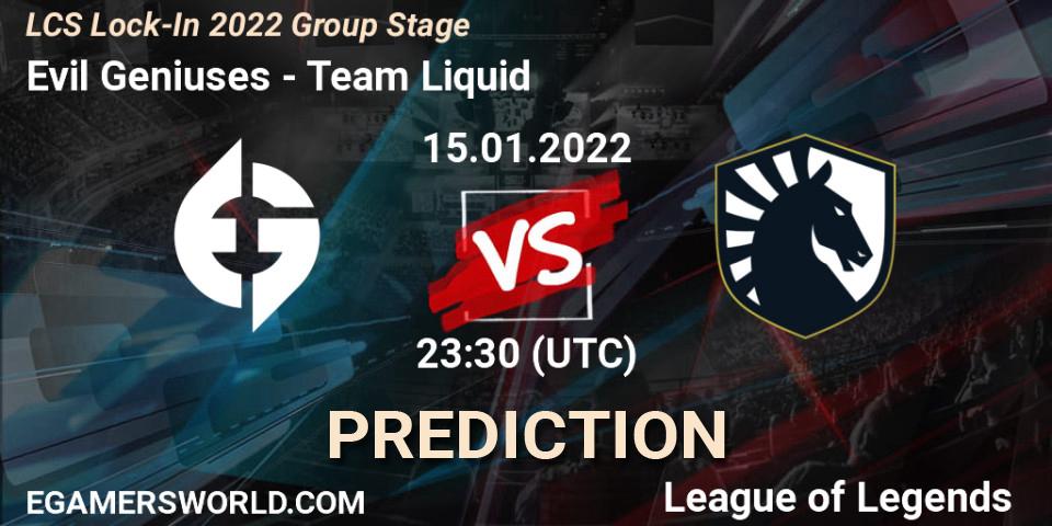 Evil Geniuses - Team Liquid: ennuste. 15.01.2022 at 23:15, LoL, LCS Lock-In 2022 Group Stage