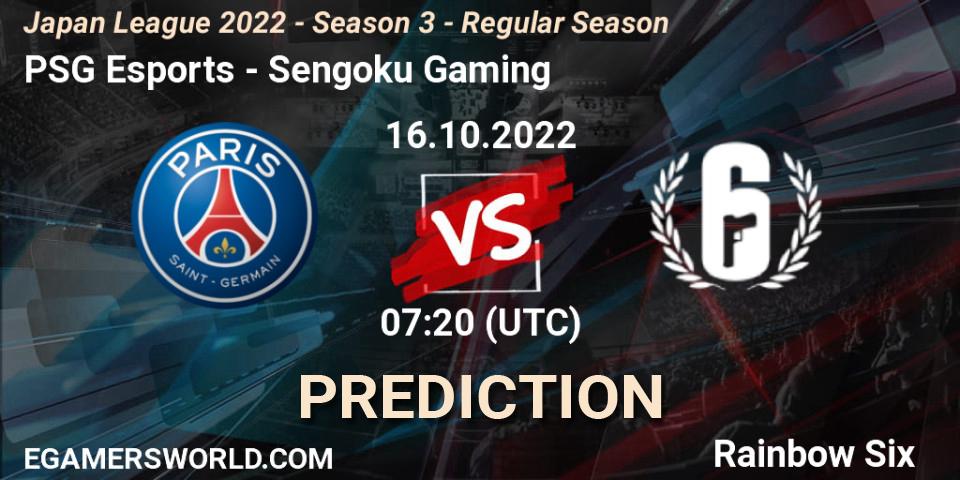 PSG Esports - Sengoku Gaming: ennuste. 16.10.2022 at 07:20, Rainbow Six, Japan League 2022 - Season 3 - Regular Season