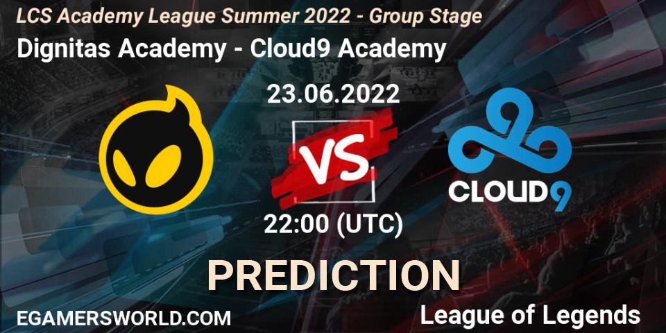 Dignitas Academy - Cloud9 Academy: ennuste. 23.06.22, LoL, LCS Academy League Summer 2022 - Group Stage
