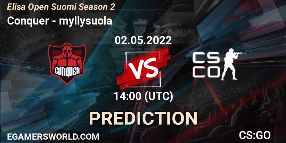 Conquer - myllysuola: ennuste. 02.05.2022 at 14:00, Counter-Strike (CS2), Elisa Open Suomi Season 2