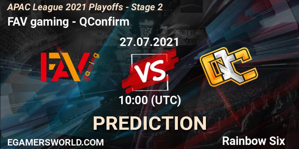 FAV gaming - QConfirm: ennuste. 27.07.2021 at 09:00, Rainbow Six, APAC League 2021 Playoffs - Stage 2