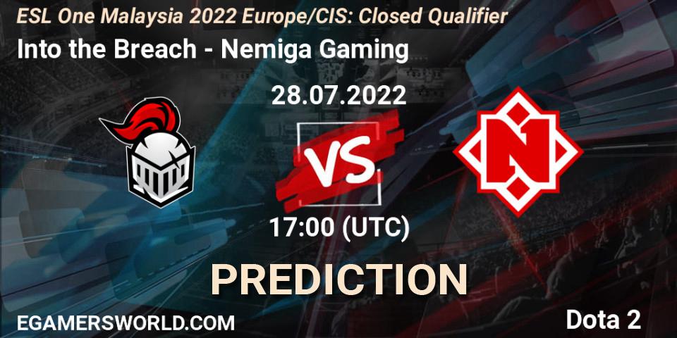 Into the Breach - Nemiga Gaming: ennuste. 28.07.2022 at 17:01, Dota 2, ESL One Malaysia 2022 Europe/CIS: Closed Qualifier