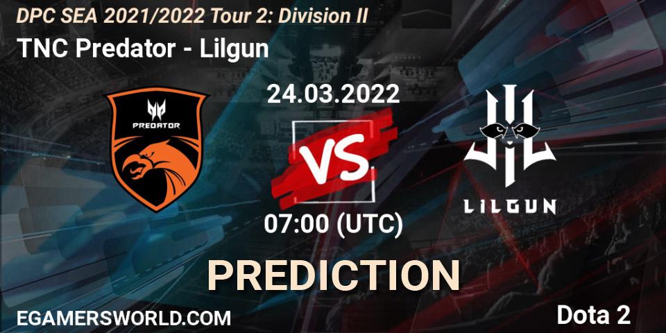 TNC Predator - Lilgun: ennuste. 24.03.2022 at 07:05, Dota 2, DPC 2021/2022 Tour 2: SEA Division II (Lower)