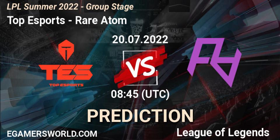 Top Esports - Rare Atom: ennuste. 20.07.22, LoL, LPL Summer 2022 - Group Stage