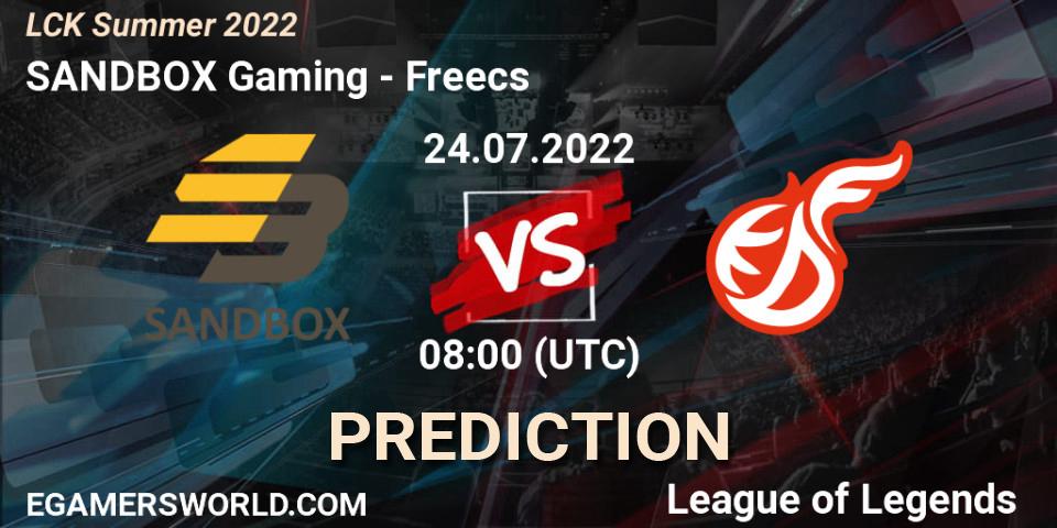 SANDBOX Gaming - Freecs: ennuste. 24.07.2022 at 08:00, LoL, LCK Summer 2022
