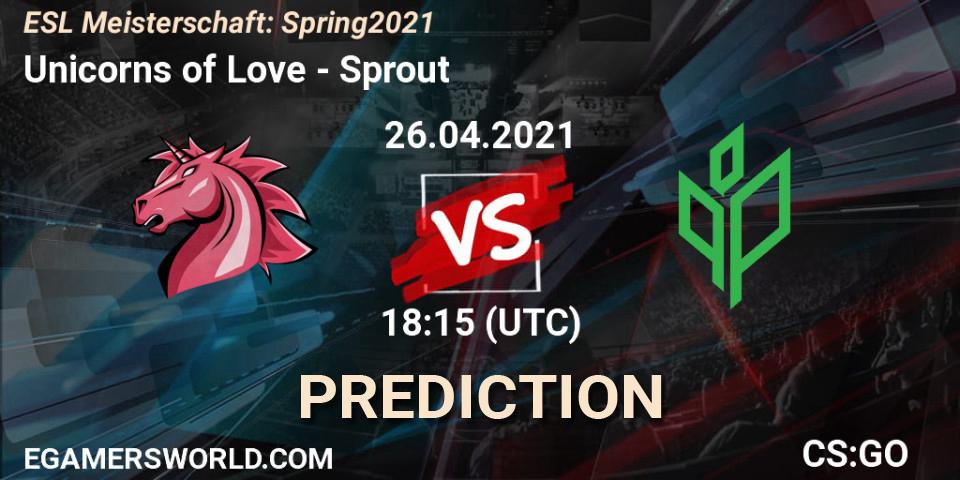 Unicorns of Love - Sprout: ennuste. 26.04.2021 at 18:15, Counter-Strike (CS2), ESL Meisterschaft: Spring 2021