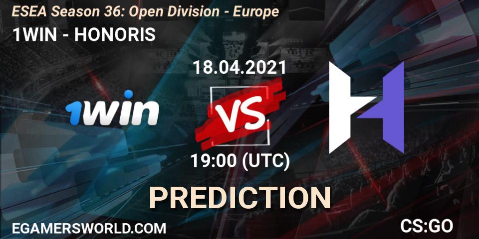 1WIN - HONORIS: ennuste. 18.04.2021 at 19:00, Counter-Strike (CS2), ESEA Season 36: Open Division - Europe