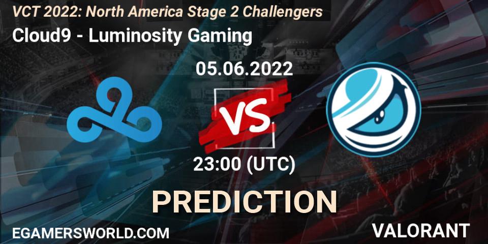 Cloud9 - Luminosity Gaming: ennuste. 05.06.2022 at 23:00, VALORANT, VCT 2022: North America Stage 2 Challengers