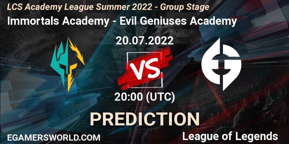 Immortals Academy - Evil Geniuses Academy: ennuste. 20.07.2022 at 20:00, LoL, LCS Academy League Summer 2022 - Group Stage