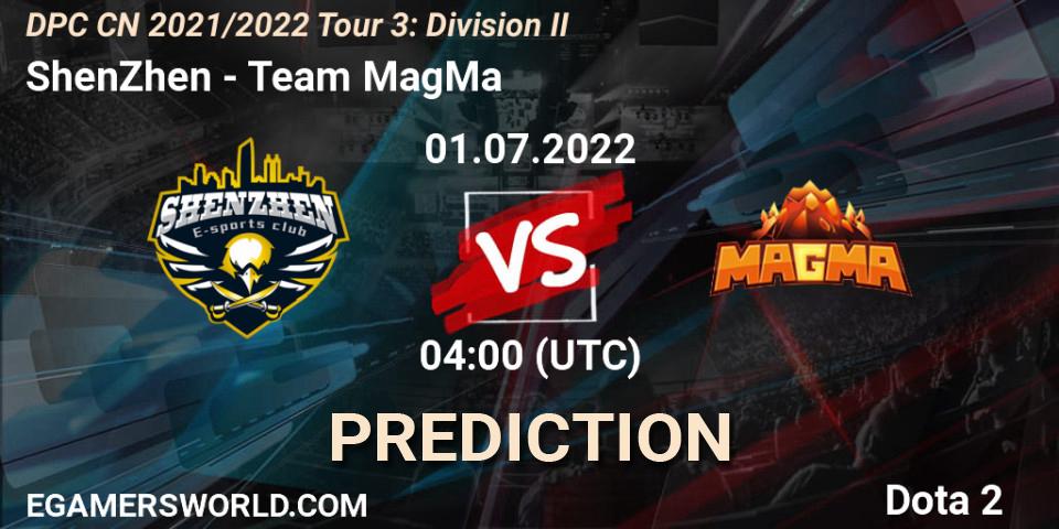 ShenZhen - Team MagMa: ennuste. 01.07.2022 at 04:01, Dota 2, DPC CN 2021/2022 Tour 3: Division II