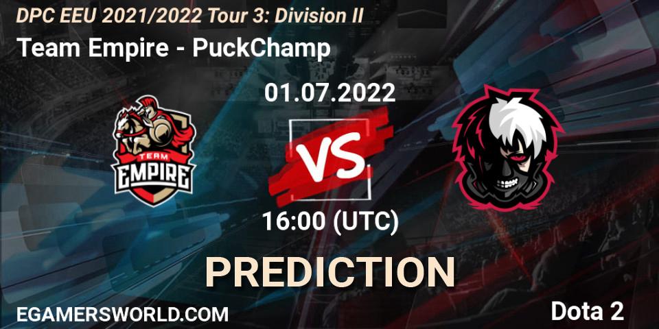 Team Empire - PuckChamp: ennuste. 01.07.22, Dota 2, DPC EEU 2021/2022 Tour 3: Division II