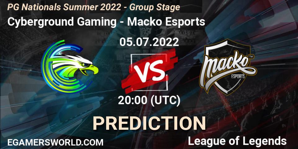 Cyberground Gaming - Macko Esports: ennuste. 05.07.2022 at 20:00, LoL, PG Nationals Summer 2022 - Group Stage
