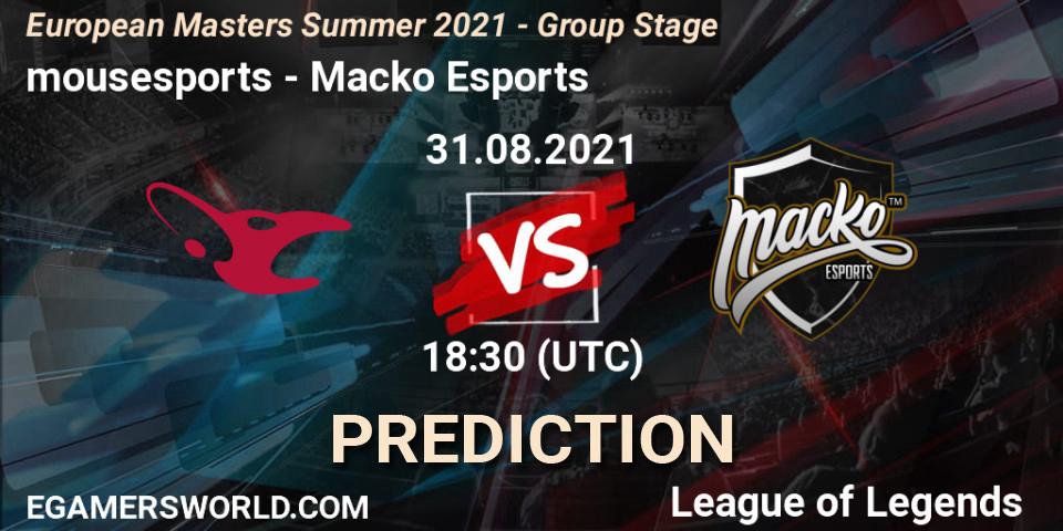 mousesports - Macko Esports: ennuste. 31.08.2021 at 18:30, LoL, European Masters Summer 2021 - Group Stage