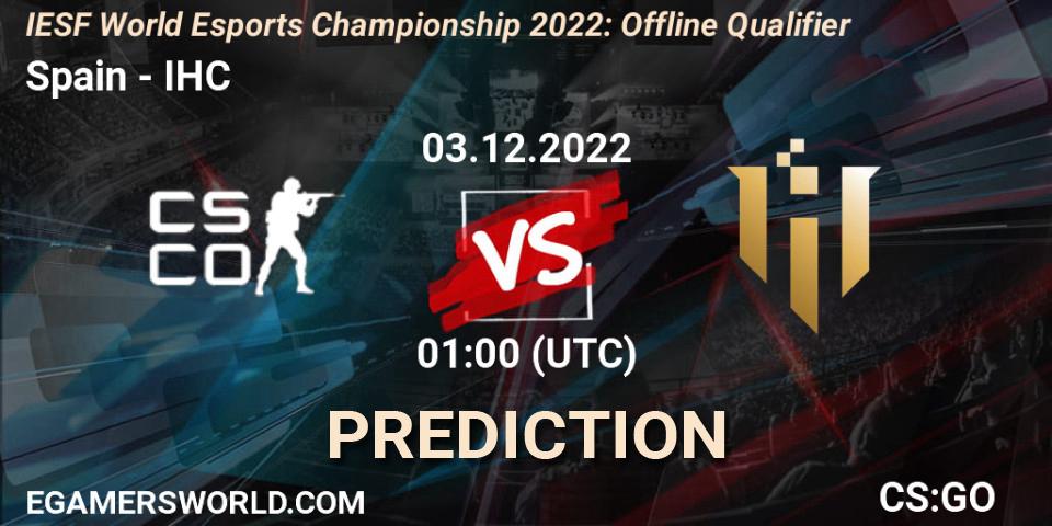 Spain - IHC: ennuste. 03.12.2022 at 01:00, Counter-Strike (CS2), IESF World Esports Championship 2022: Offline Qualifier