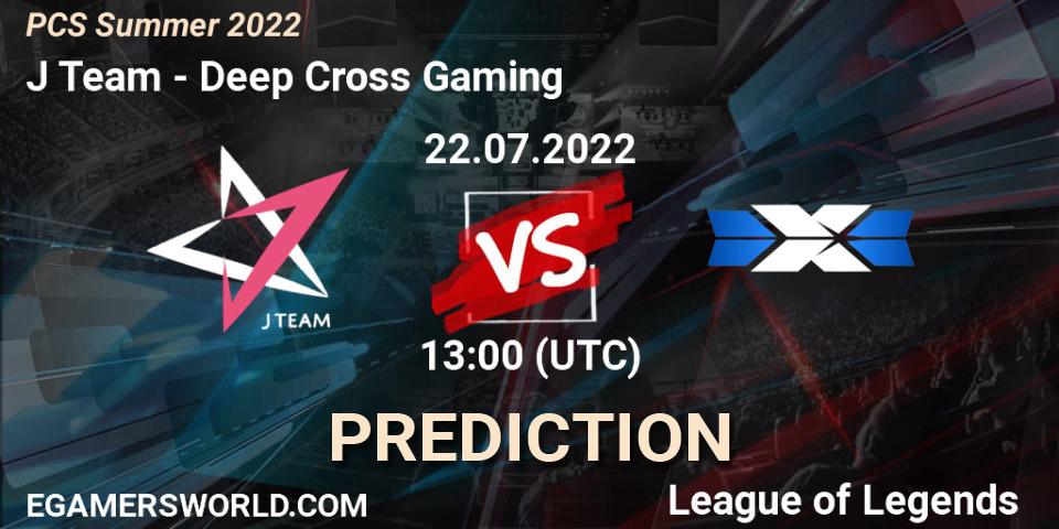 J Team - Deep Cross Gaming: ennuste. 22.07.2022 at 11:00, LoL, PCS Summer 2022